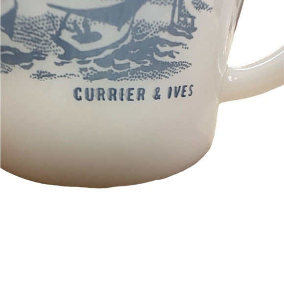 Glasbake Sailboat Coffee Cups (set of two) Currier & Ives White/Blue Vintage - Picture 4 of 6